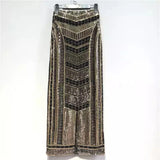 Autumn Retro Sequined X Long Skirt Vintage Beading Empire Gold Silm Bodycon Runway Bohemian Back Slit Pencil Jupe Sequin
