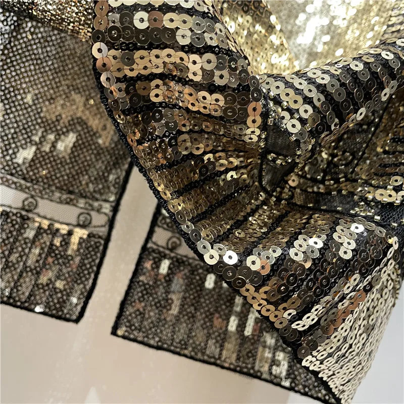 Autumn Retro Sequined X Long Skirt Vintage Beading Empire Gold Silm Bodycon Runway Bohemian Back Slit Pencil Jupe Sequin