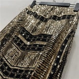 Autumn Retro Sequined X Long Skirt Vintage Beading Empire Gold Silm Bodycon Runway Bohemian Back Slit Pencil Jupe Sequin