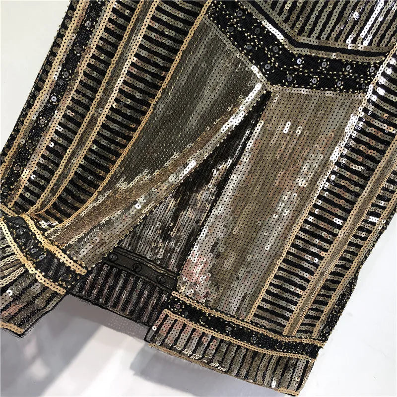 Autumn Retro Sequined X Long Skirt Vintage Beading Empire Gold Silm Bodycon Runway Bohemian Back Slit Pencil Jupe Sequin