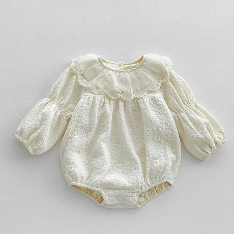 Autumn Spring Newborn Baby Girls Bodysuits+Hat Long Sleeved Cotton Print Lace Stitching Infant Baby Girls Jumpsuit Baby Clothing