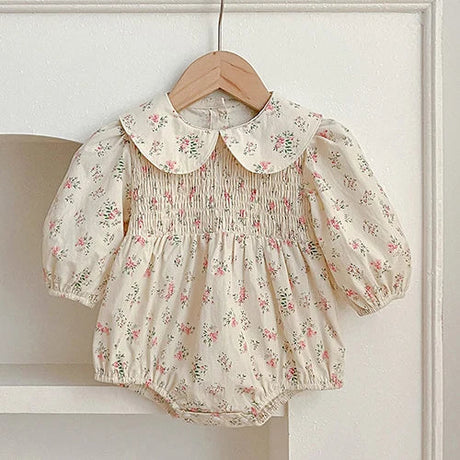 Autumn Spring Newborn Baby Girls Bodysuits+Hat Long Sleeved Cotton Print Lace Stitching Infant Baby Girls Jumpsuit Baby Clothing