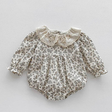 Autumn Spring Newborn Baby Girls Bodysuits+Hat Long Sleeved Cotton Print Lace Stitching Infant Baby Girls Jumpsuit Baby Clothing