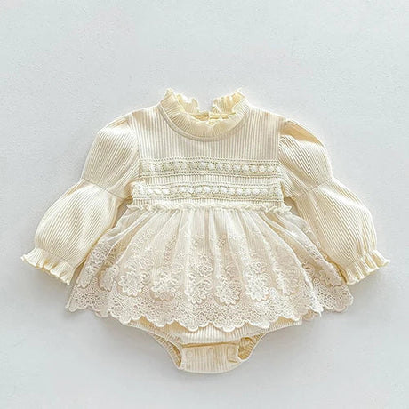 Autumn Spring Newborn Baby Girls Bodysuits+Hat Long Sleeved Cotton Print Lace Stitching Infant Baby Girls Jumpsuit Baby Clothing