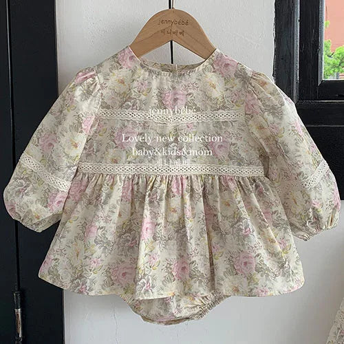 Autumn Spring Newborn Baby Girls Bodysuits Long Sleeved Cotton Lace Stitching Infant Baby Girls Jumpsuit 0-24M Children Clothes