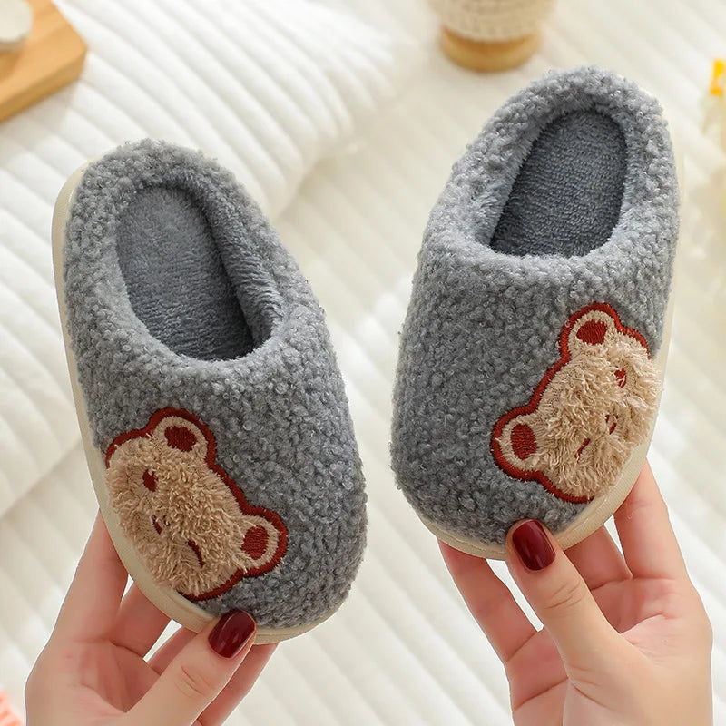 Autumn Winter Children‘s Fluffy Slippers Warm Plush Indoor House Shoes Non-Slip Soft Home Slippers for Boys Girls Floor Shoes슬리퍼