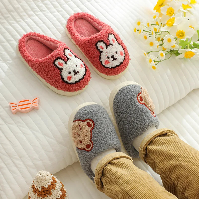 Autumn Winter Children‘s Fluffy Slippers Warm Plush Indoor House Shoes Non-Slip Soft Home Slippers for Boys Girls Floor Shoes슬리퍼