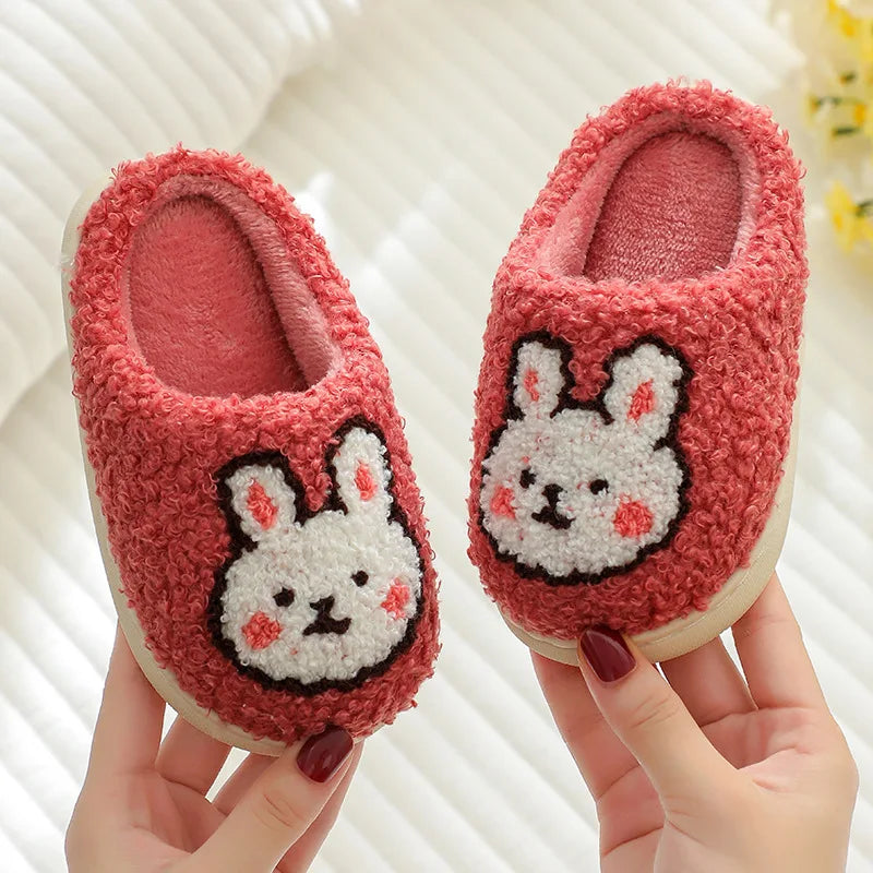 Autumn Winter Children‘s Fluffy Slippers Warm Plush Indoor House Shoes Non-Slip Soft Home Slippers for Boys Girls Floor Shoes슬리퍼