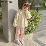 Autumn Winter Sweet Lolita Style Plush Coats Women Cute Bear Print Loose Lambswool Both Side Wear Parkas Girls Kawaii JK Outwear