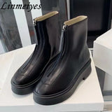 Autumn Winter Thick Sole Knight Boots Women Front Zipper Real Leather Ankle Boots Luxury Quality Motorcycle Boots Female Botas