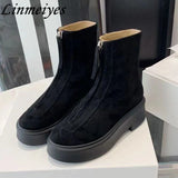 Autumn Winter Thick Sole Knight Boots Women Front Zipper Real Leather Ankle Boots Luxury Quality Motorcycle Boots Female Botas