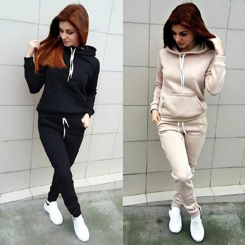 Autumn Women's Fleece Tracksuit 2 Pieces Set Pullover Hoodies+Pants Sport Suit Female Winter Warm Sweatshirt Suit for Woman