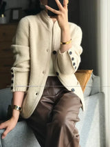 Autumn winter new thickened 100% pure sweater loose knit base sweater jacket cashmere cardigan women stand neck sweater