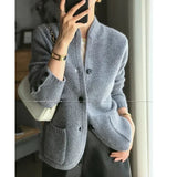 Autumn winter new thickened 100% pure sweater loose knit base sweater jacket cashmere cardigan women stand neck sweater