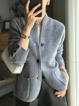 Autumn winter new thickened 100% pure sweater loose knit base sweater jacket cashmere cardigan women stand neck sweater