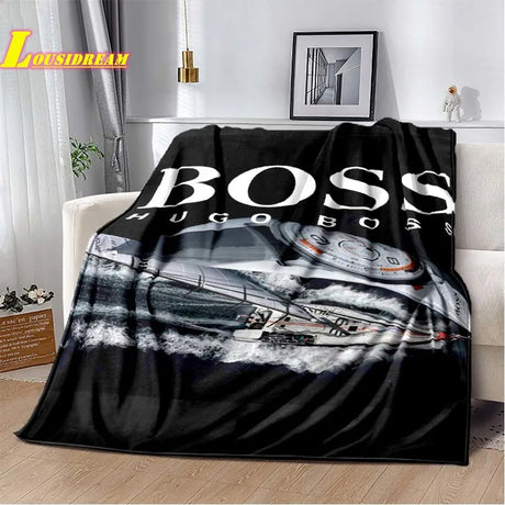 B-boss-s logo printed blanket soft flannel adult and children pet blanket sofa bed cover outdoor camping quilt birthday gift