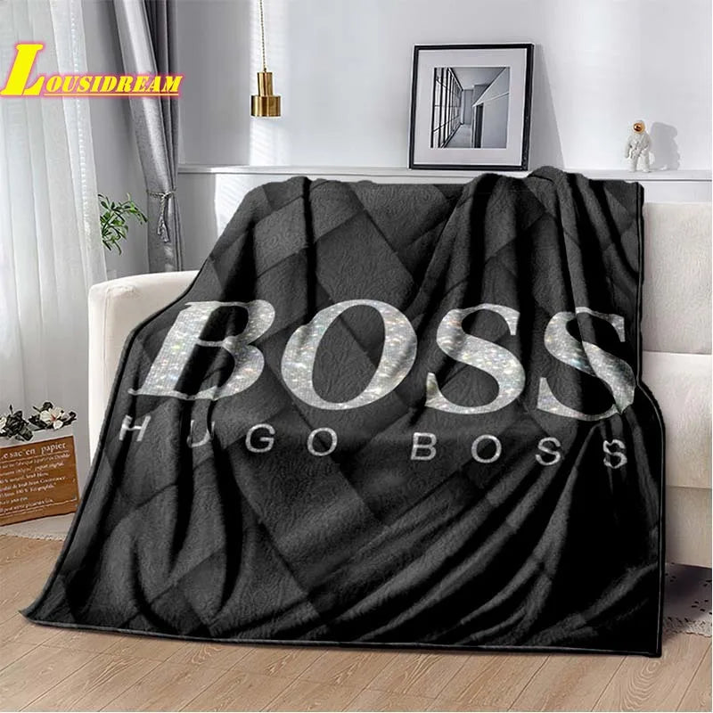 B-boss-s logo printed blanket soft flannel adult and children pet blanket sofa bed cover outdoor camping quilt birthday gift