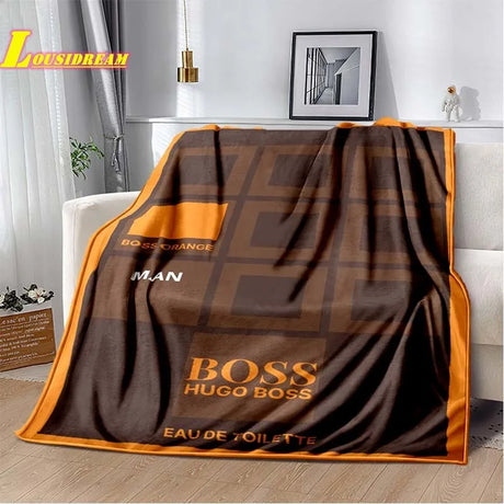 B-boss-s logo printed blanket soft flannel adult and children pet blanket sofa bed cover outdoor camping quilt birthday gift