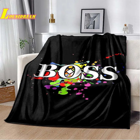 B-boss-s logo printed blanket soft flannel adult and children pet blanket sofa bed cover outdoor camping quilt birthday gift