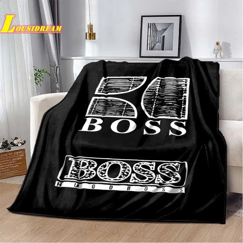 B-boss-s logo printed blanket soft flannel adult and children pet blanket sofa bed cover outdoor camping quilt birthday gift