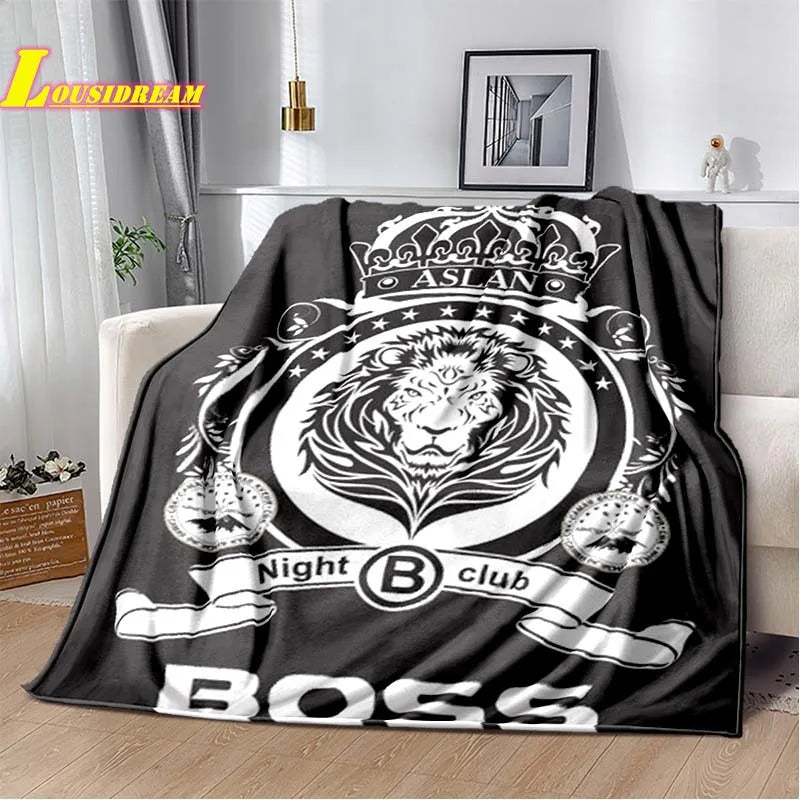 B-boss-s logo printed blanket soft flannel adult and children pet blanket sofa bed cover outdoor camping quilt birthday gift