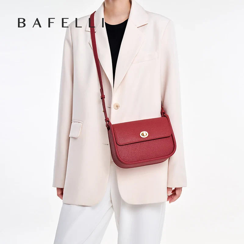 BAFELLI 2023 WOMEN'S NEW TREND LEATHER SADDLE BAGS FASHION STYLE ORIGINAL DESIGNER LUXURY BRAND CASUAL CROSSBODAY PURSE SHOULDER