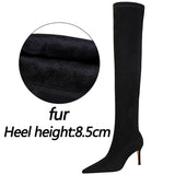 BIGTREE Shoes Suede Sexy Over-the-Knee Boots Black Plush Warm Women Winter Boots Thin High Heel Boots Long Boots Plus Size 42 43