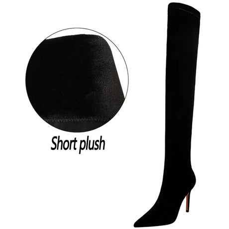 BIGTREE Shoes Suede Sexy Over-the-Knee Boots Black Plush Warm Women Winter Boots Thin High Heel Boots Long Boots Plus Size 42 43