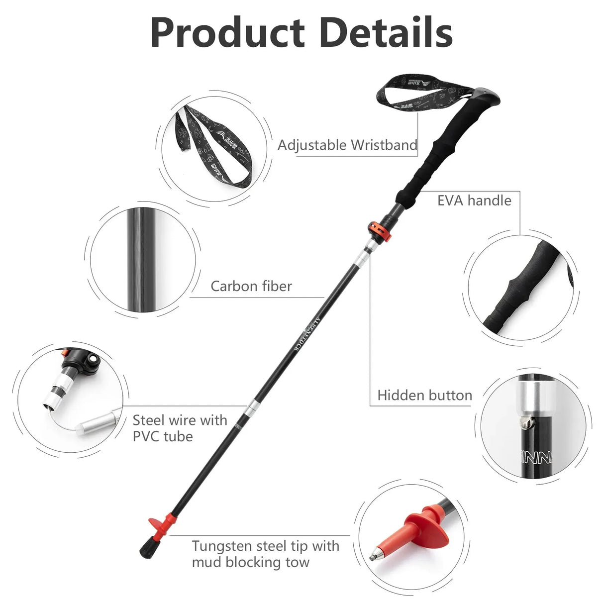 BISINNA 1pcs/2pcs Folding Trekking Poles Carbon Fiber Collapsible Telescopic Sticks Lightweight Walking Stick Hiking Climbing