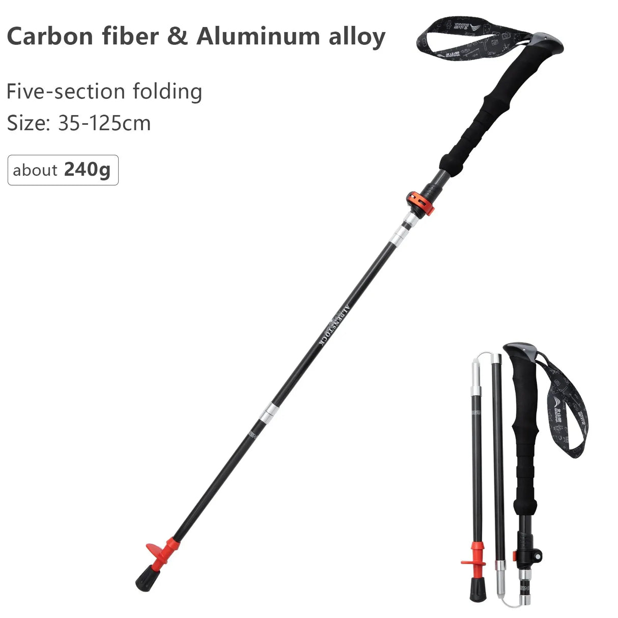 BISINNA 1pcs/2pcs Folding Trekking Poles Carbon Fiber Collapsible Telescopic Sticks Lightweight Walking Stick Hiking Climbing