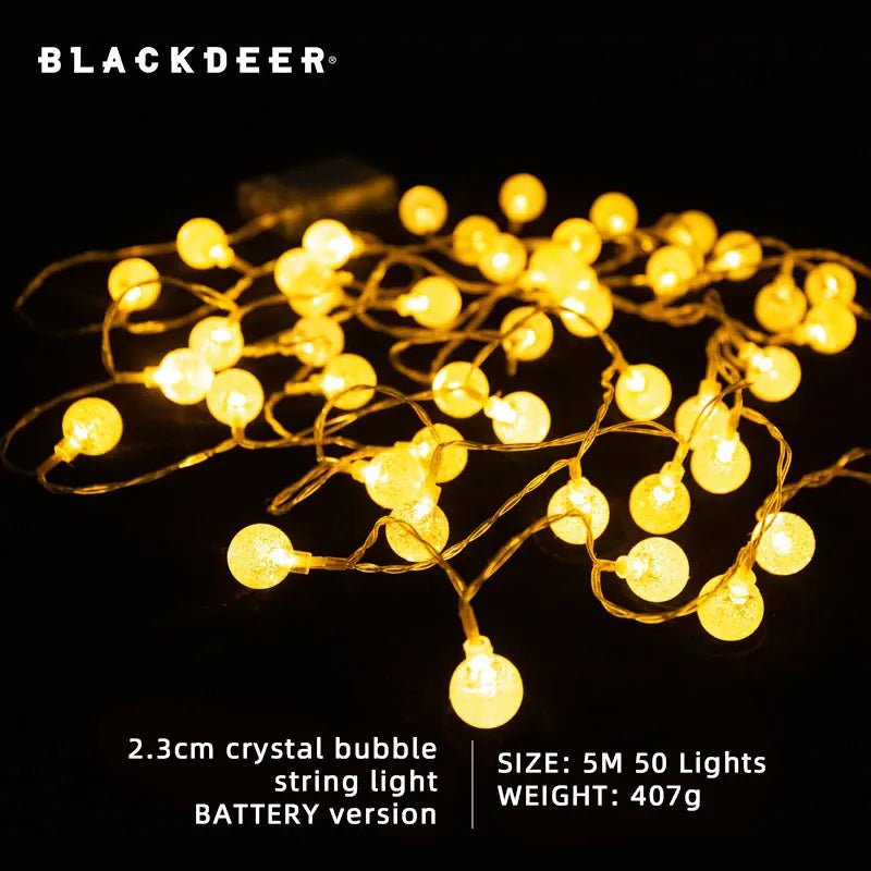 BLACKDEER Solar String Lights Outdoor 100 Led Crystal Globe LightsWaterproof USB Battery Powered Patio Light for camping tent