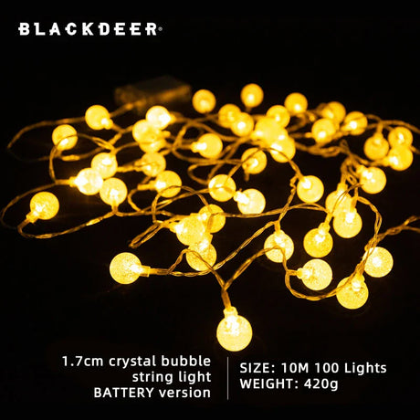 BLACKDEER Solar String Lights Outdoor 100 Led Crystal Globe LightsWaterproof USB Battery Powered Patio Light for camping tent