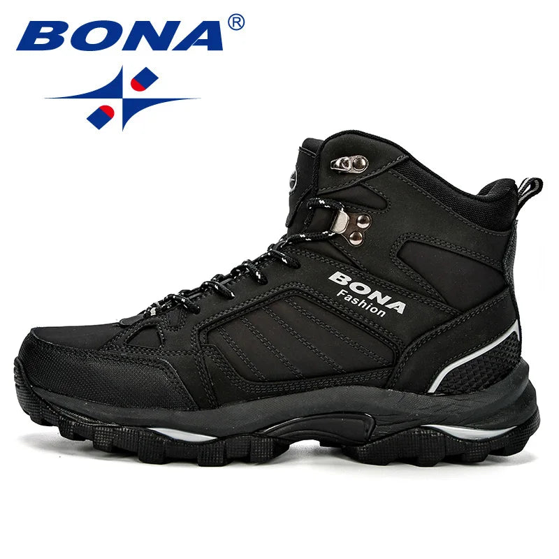 BONA Men Boots Anti-Skidding Leather Shoes Men Popular Comfy Spring Autumn Men Shoes Short Plush Snow Boots Durable Outsole