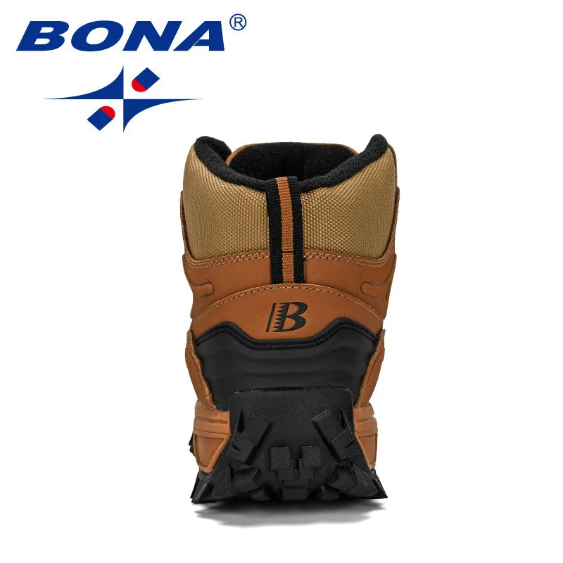 BONA New Designers  Leather Hiking Shoes Men Winter Outdoor Mens Sport  ShoesTrekking Mountain Athletic Shoes Man