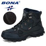 BONA New Designers  Leather Hiking Shoes Men Winter Outdoor Mens Sport  ShoesTrekking Mountain Athletic Shoes Man