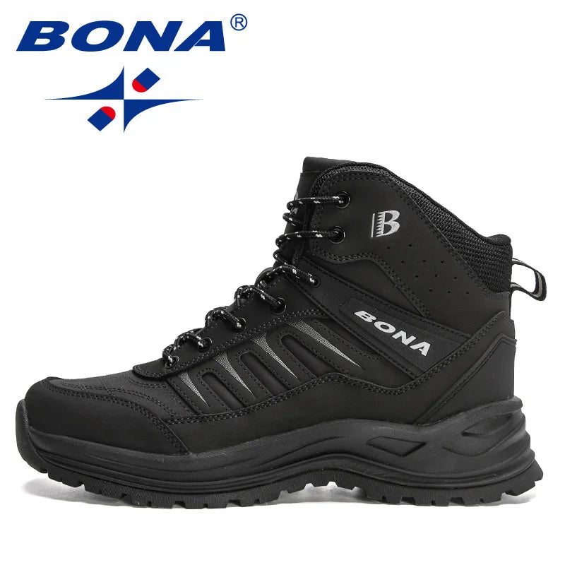 BONA New Designers Winter Snow Boots Men Plush Action Leather Super Warm Ankle Boots Man Outdoor Hiking Boots  Mansculino