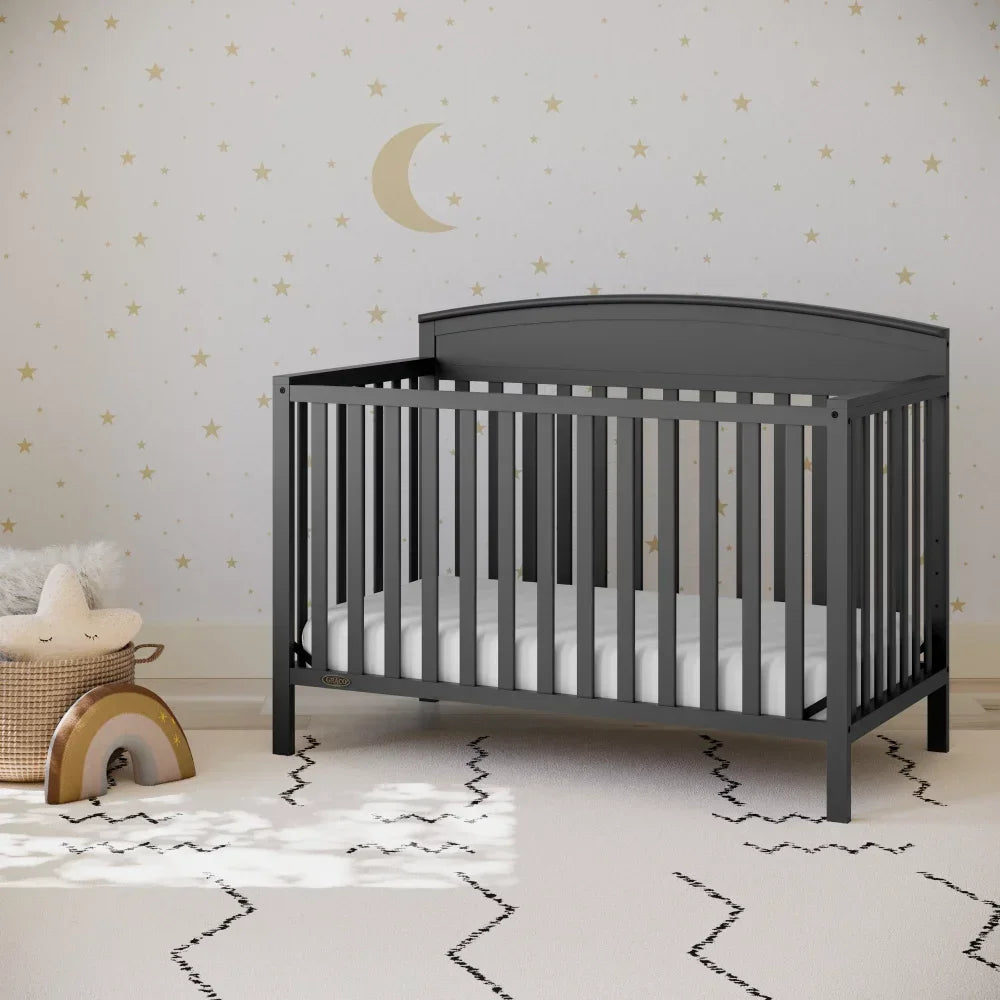 BOUSSAC Benton 5-in-1 Convertible Baby Crib, Multicolor， Baby Furniture  Bed for Girls,kid Bed, Children Bed