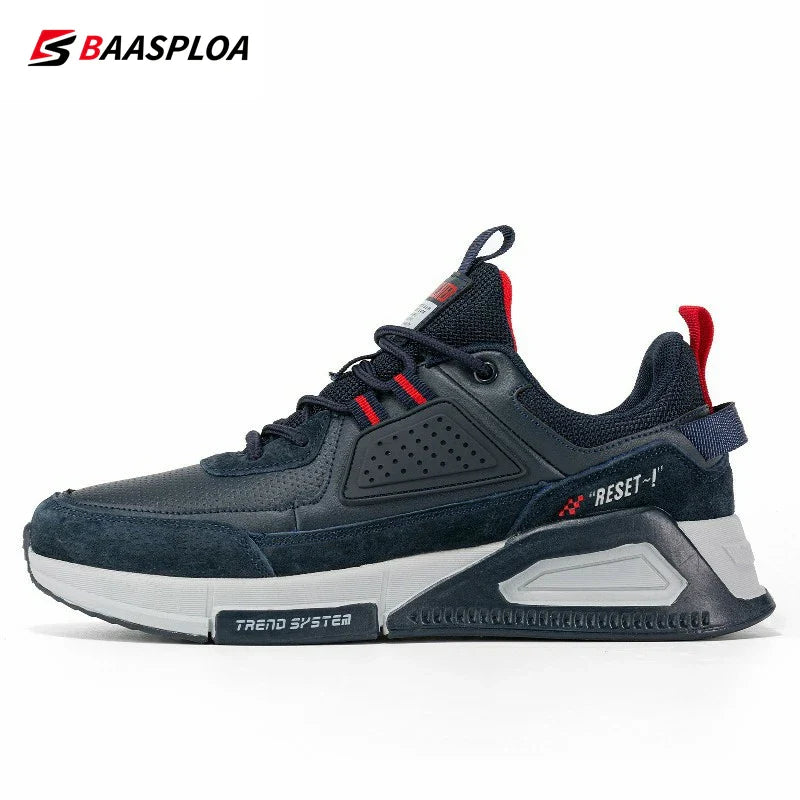 Baasploa Men Casual Waterproof Running Shoes Fashion Leather Skateboard Shoes Non-slip Wear-resistant Male Sport Shoes New