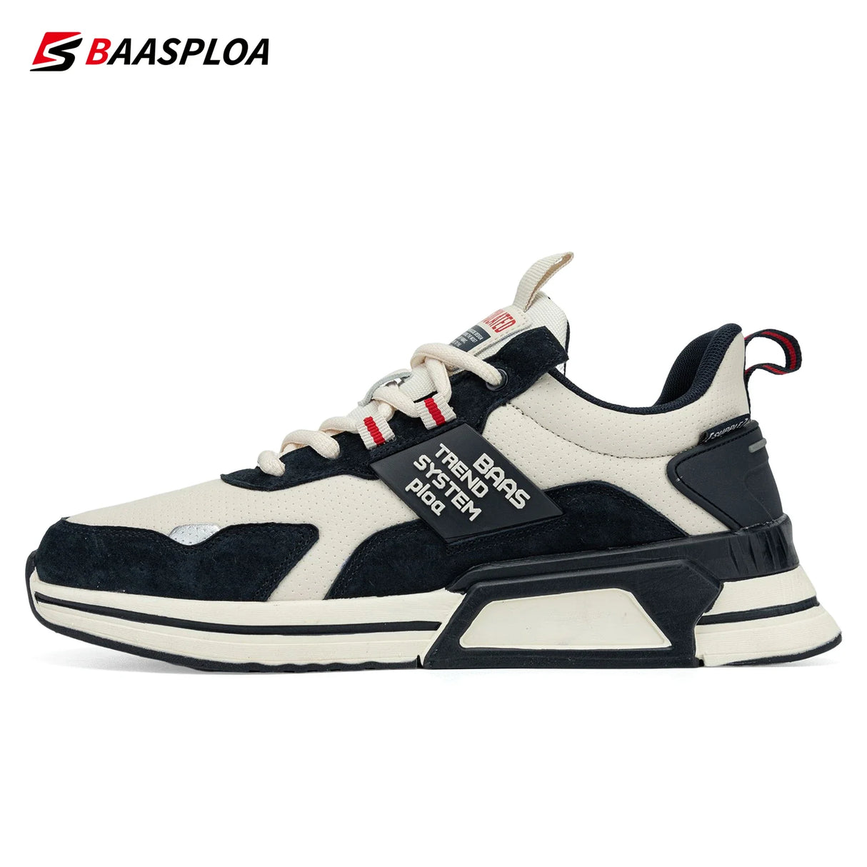 Baasploa Men Leather Shoes Walking Shoe Waterproof Casual Sneakers Non-slip Wear-resistant Running Shoes Breathable Lightweight