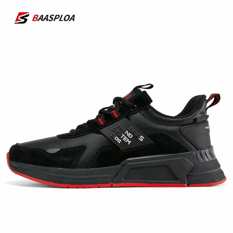 Baasploa Men Leather Shoes Walking Shoe Waterproof Casual Sneakers Non-slip Wear-resistant Running Shoes Breathable Lightweight