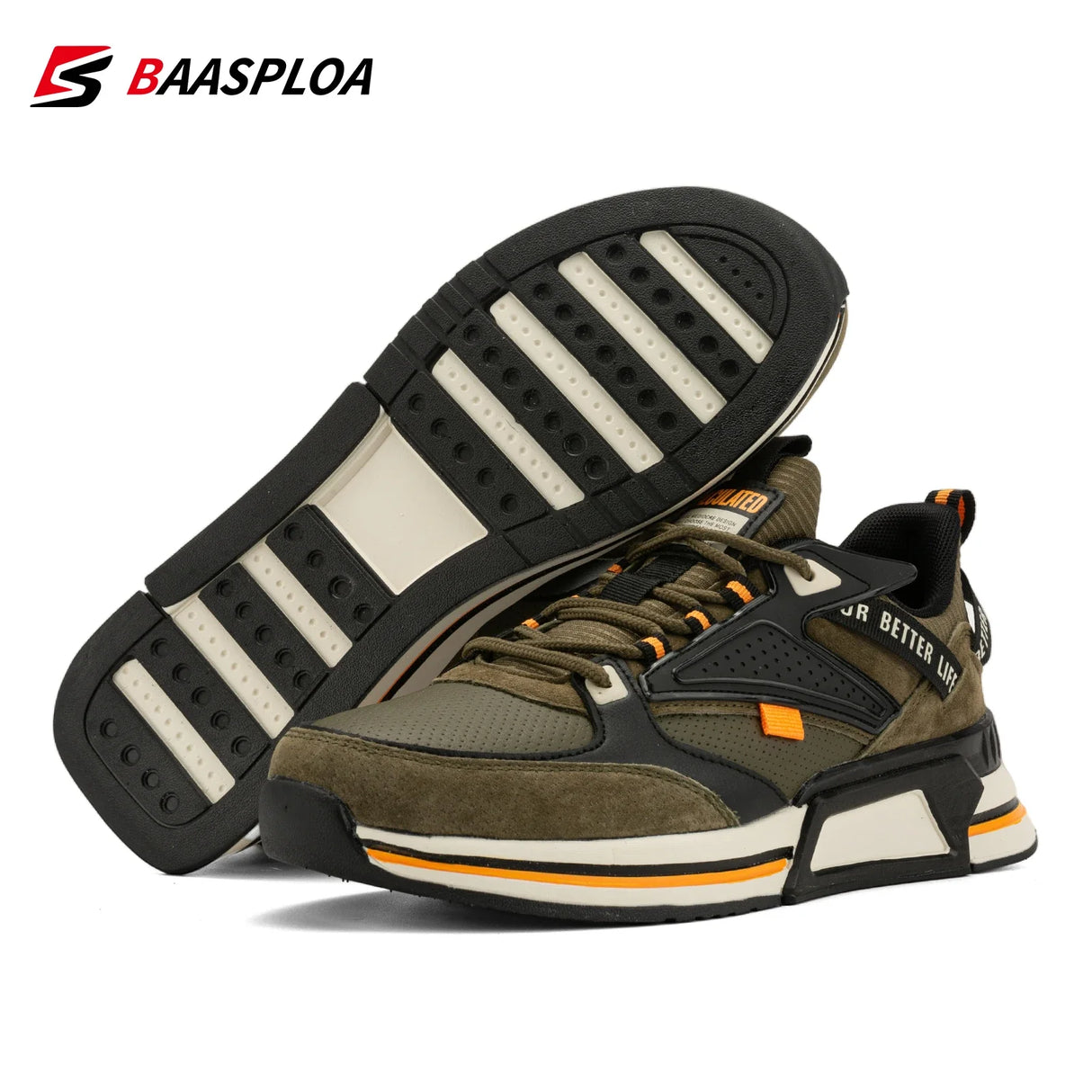 Baasploa New Men Shoes Comfortable Walking Shoes High Quality Fashion Men Sneakers Non-slip Breathable Male Leather Sneakers