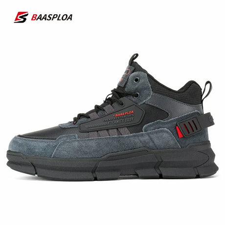 Baasploa Winter Men Leather Shoe Comfortable Plush Shoes Waterproof Warm Outdoor Sneakers Non-slip Wear-resistant  Hiking Shoes