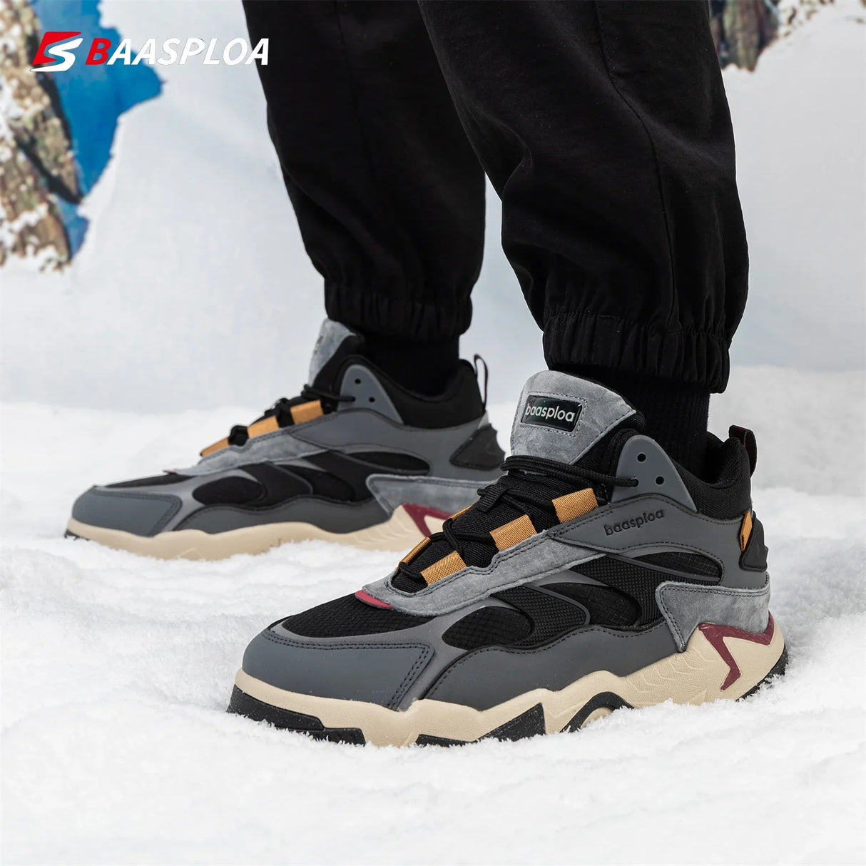 Baasploa Winter Men Leather Sneakers Casual Fashion Waterproof Sport Shoes For Man Plush Warm Male Sneakers Non-Slip Outdoor