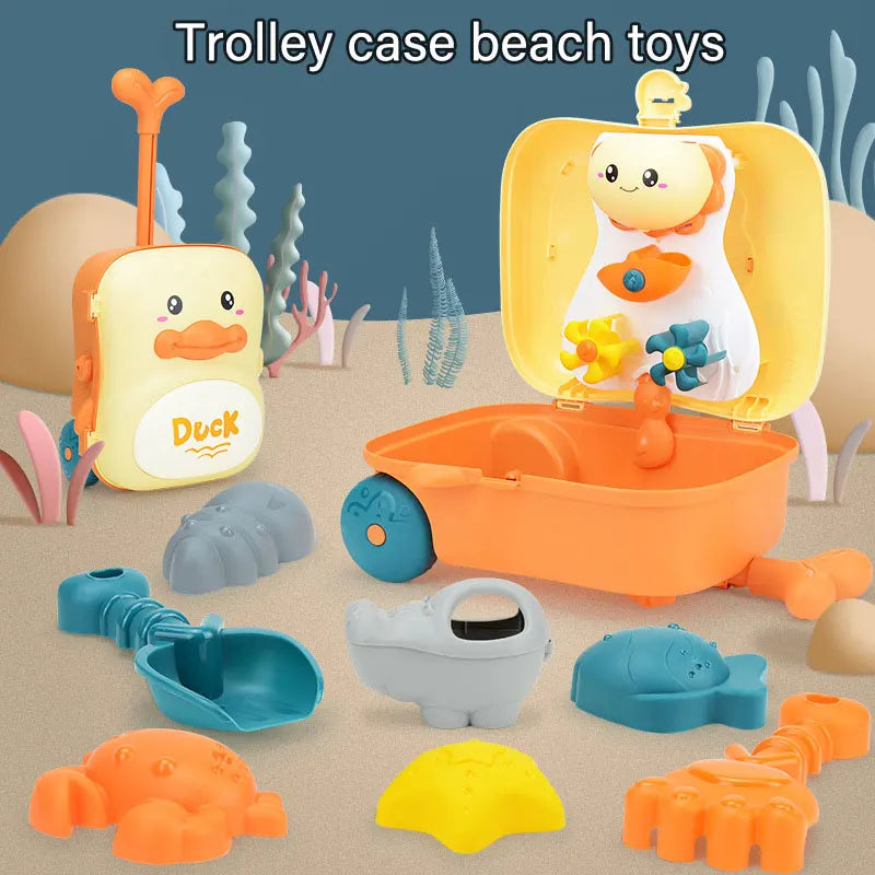 Baby Bathroom Backpack Beach Toys Duck Trolley Case Storage Beach Accessories Shovel Mold Set Sand Toy Games Sandbox For Kids