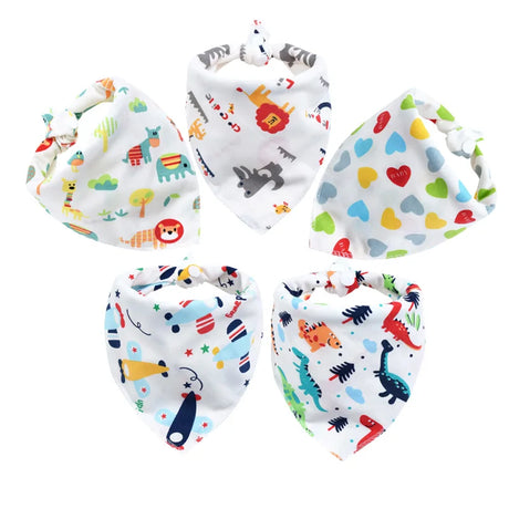 Baby Bibs 5Pcs/Lot Cotton Bibs Cartoon Print Saliva Towel Baby Boys Girls Bibs Newborn Feeding Bibs Unisex Cute Bandana Bibs