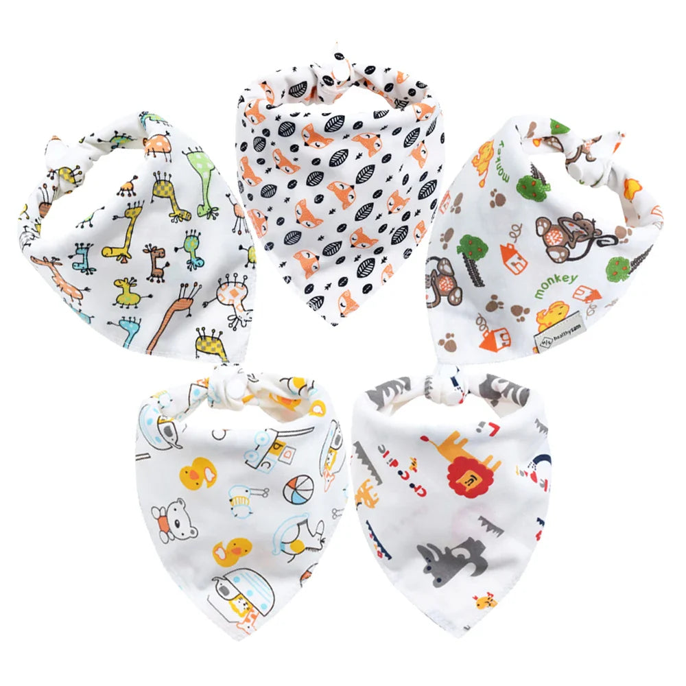 Baby Bibs 5Pcs/Lot Cotton Bibs Cartoon Print Saliva Towel Baby Boys Girls Bibs Newborn Feeding Bibs Unisex Cute Bandana Bibs