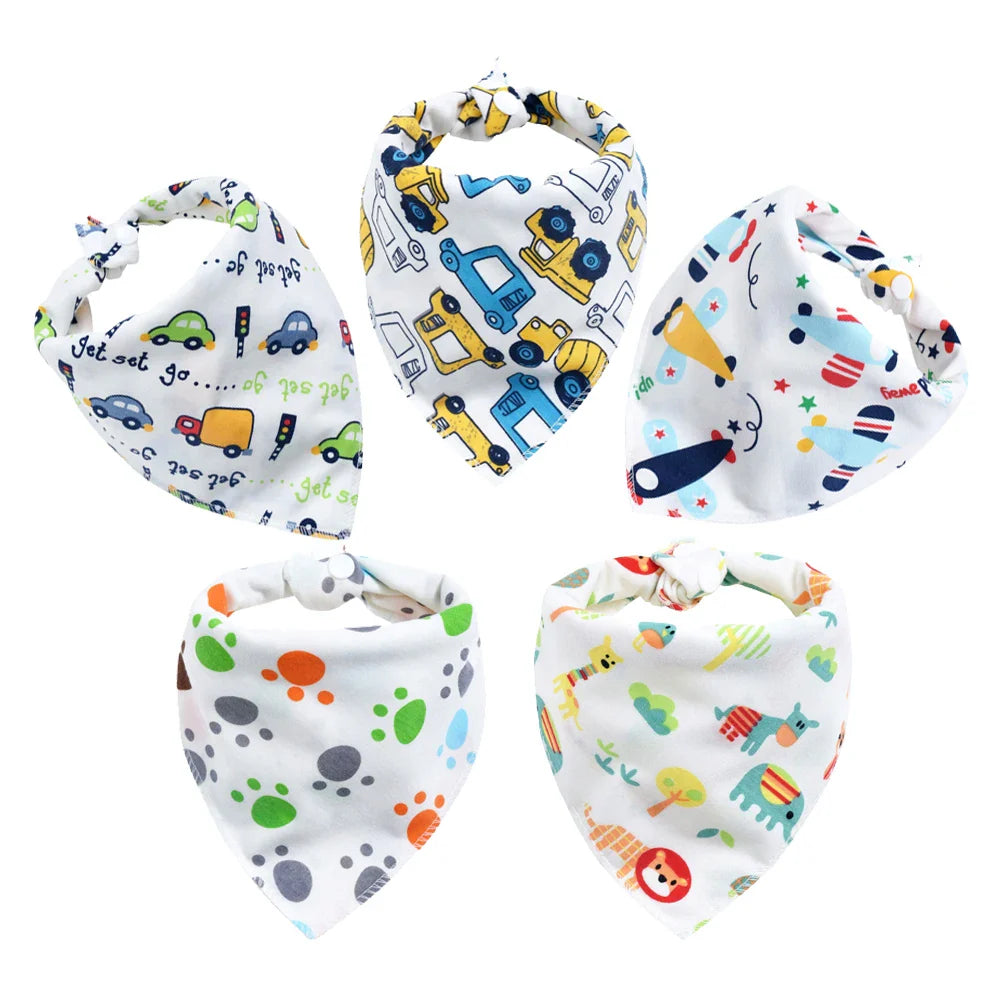 Baby Bibs 5Pcs/Lot Cotton Bibs Cartoon Print Saliva Towel Baby Boys Girls Bibs Newborn Feeding Bibs Unisex Cute Bandana Bibs