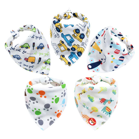 Baby Bibs 5Pcs/Lot Cotton Bibs Cartoon Print Saliva Towel Baby Boys Girls Bibs Newborn Feeding Bibs Unisex Cute Bandana Bibs