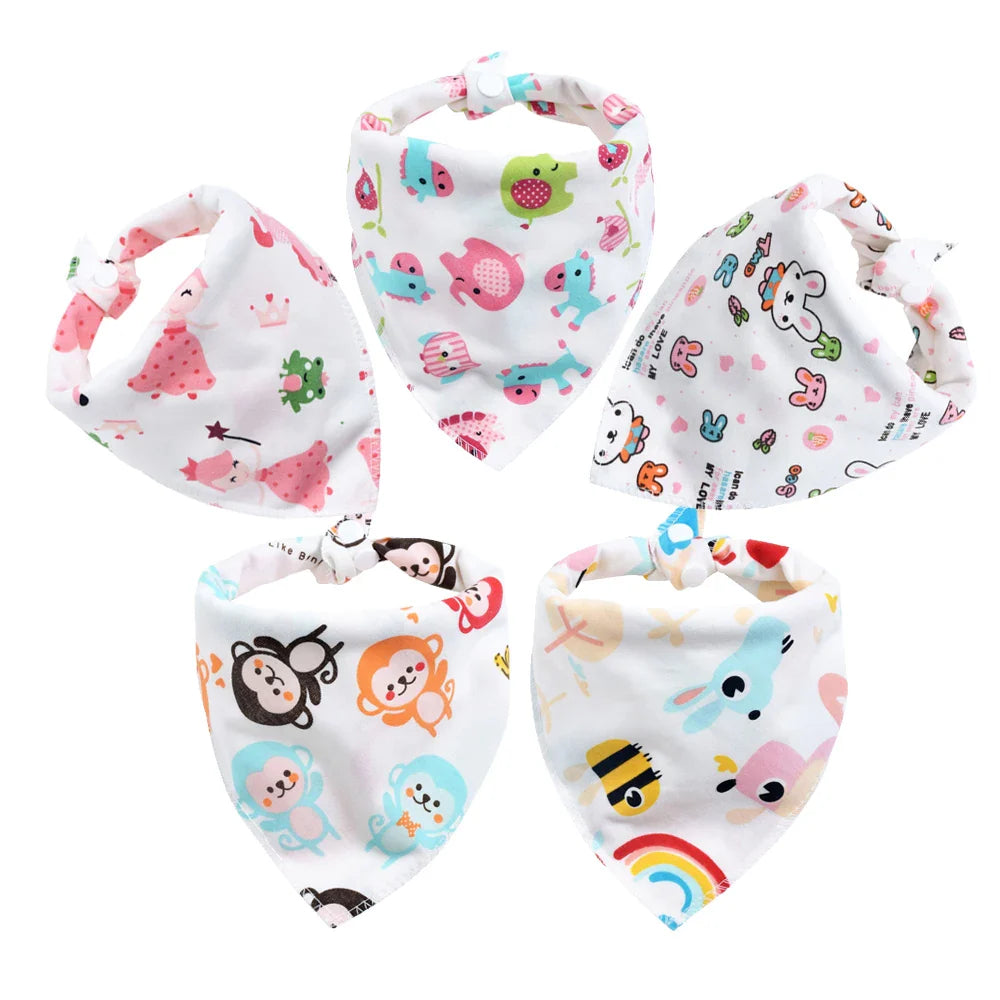 Baby Bibs 5Pcs/Lot Cotton Bibs Cartoon Print Saliva Towel Baby Boys Girls Bibs Newborn Feeding Bibs Unisex Cute Bandana Bibs