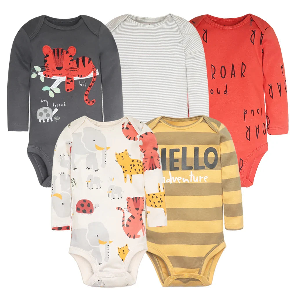 Baby Boy Bodysuits 5 Pieces Newborn Clothes Set Toddler Baby Girl Clothing 100% Cotton Soft Infant New Cartoon Bebe Jumpsuits